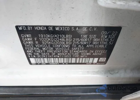 2023 Honda Hr-V 2Wd Ex-L from USA, damaged, VIN 3CZRZ1H74PM711853